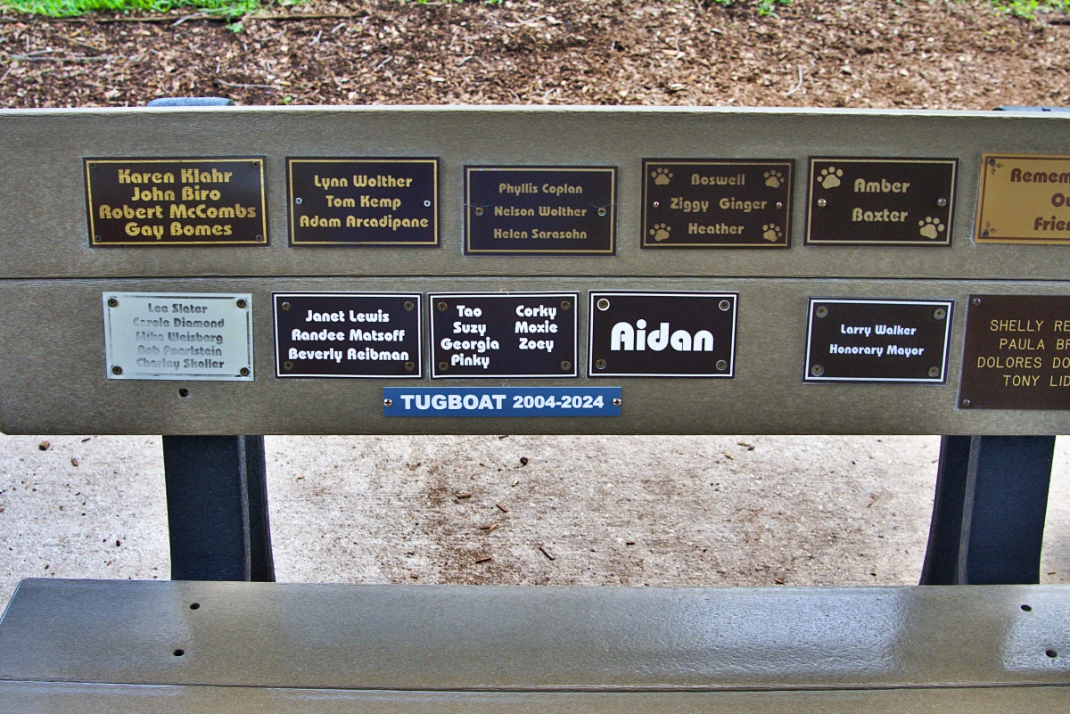 The bench honoring pooches and people who have passed