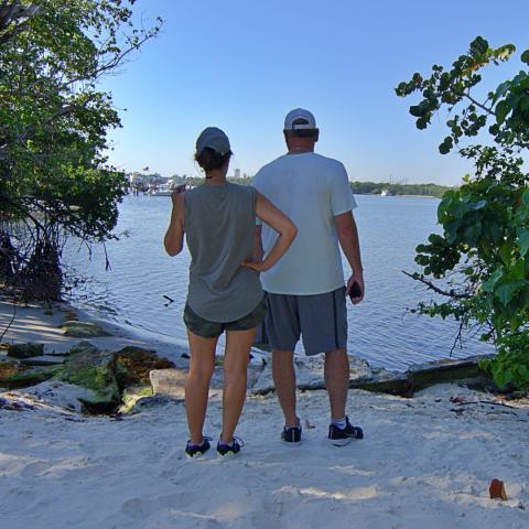 A couple enjoys a view of the Intracoastal from Ocean Strand Park
