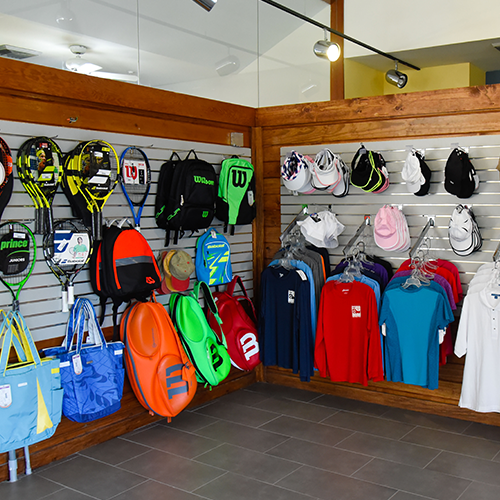 Merchandise display on Pro Shop wall