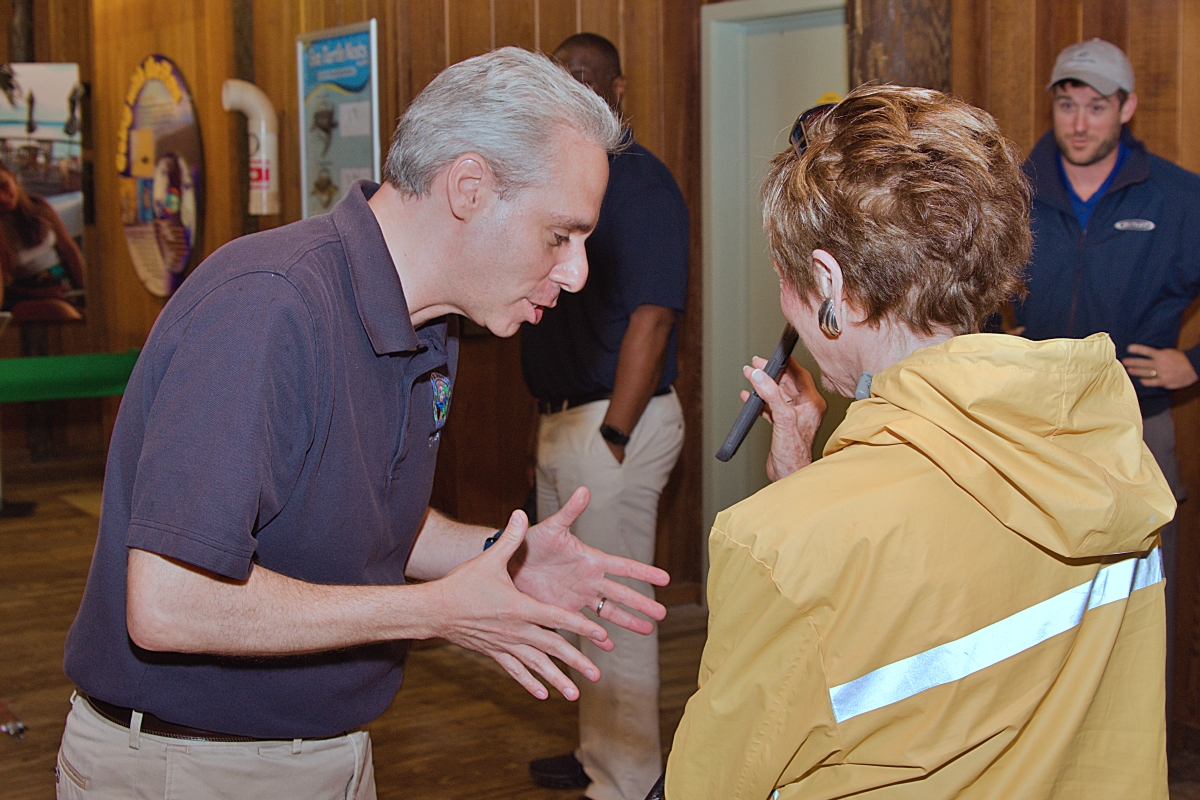 Mayor Scott Singer chats with Gordon Gilbert via Facetime.